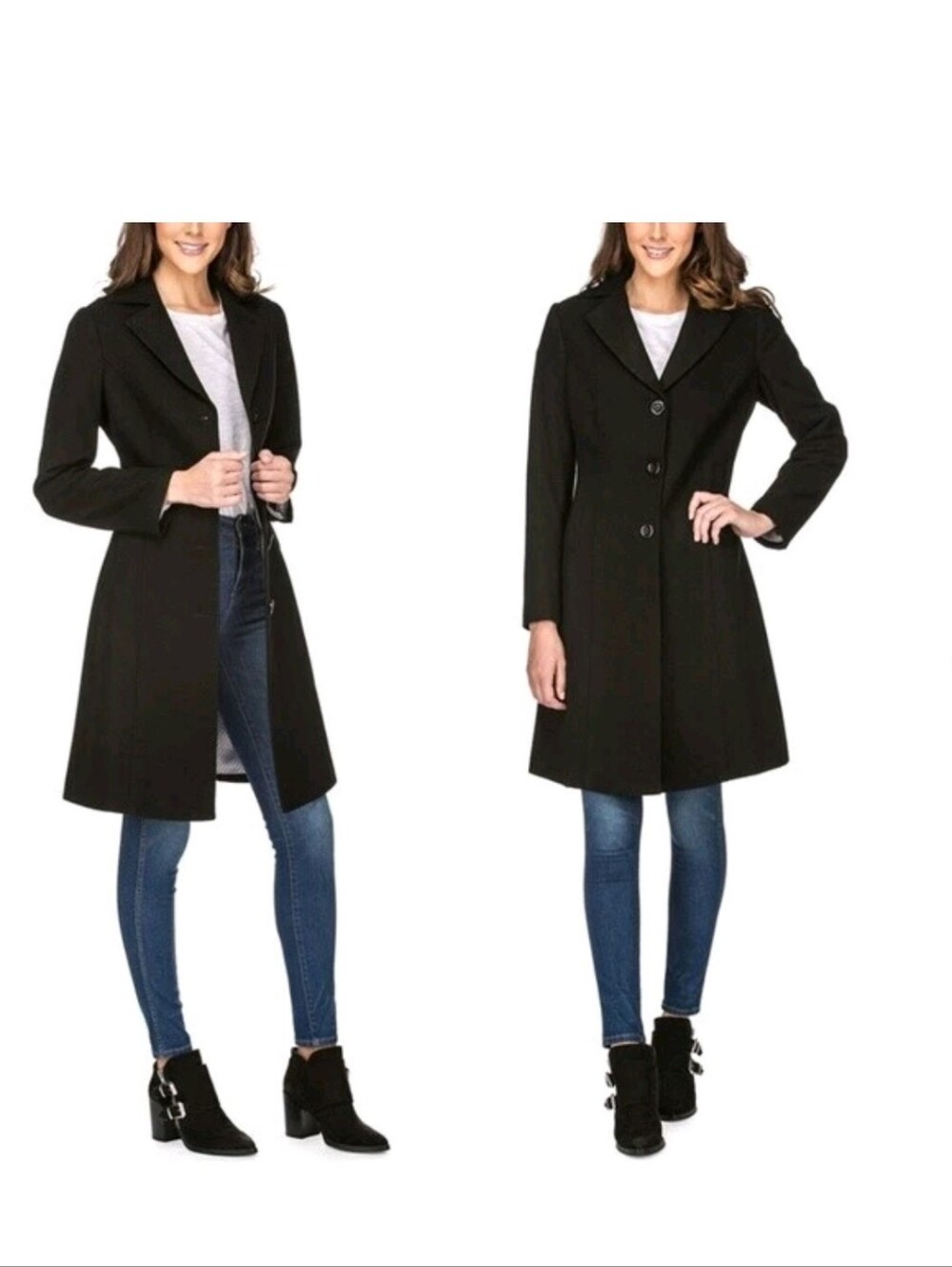 Haute Edition Women's Maxi Walker 3/4 Wool Blend Coat - Black - Large